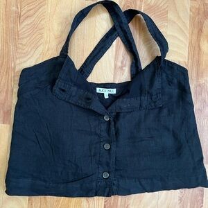 Alex Mill Black Linen Button Front Tank Top w Adjustable Straps
